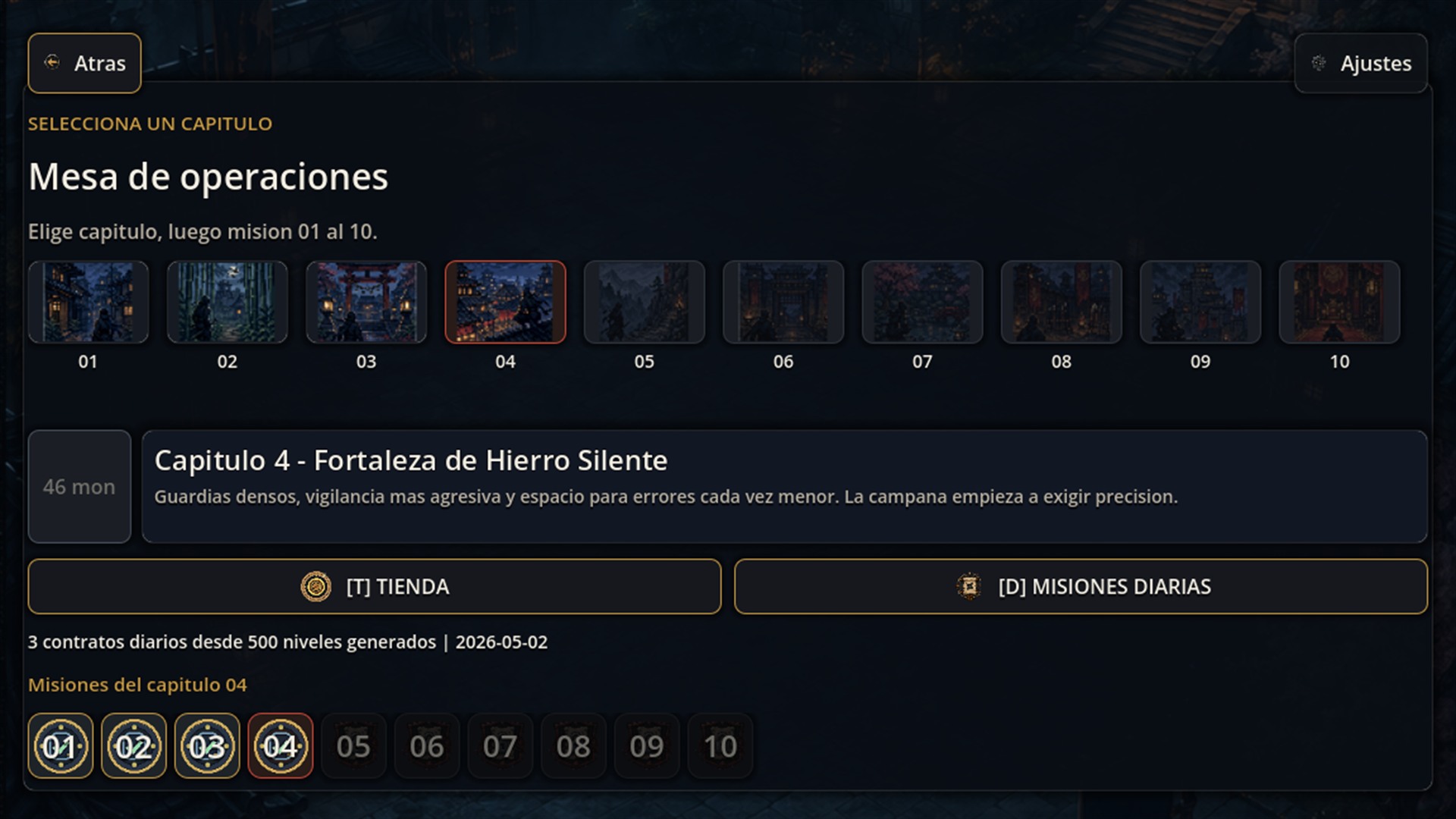 Chapter selection screen