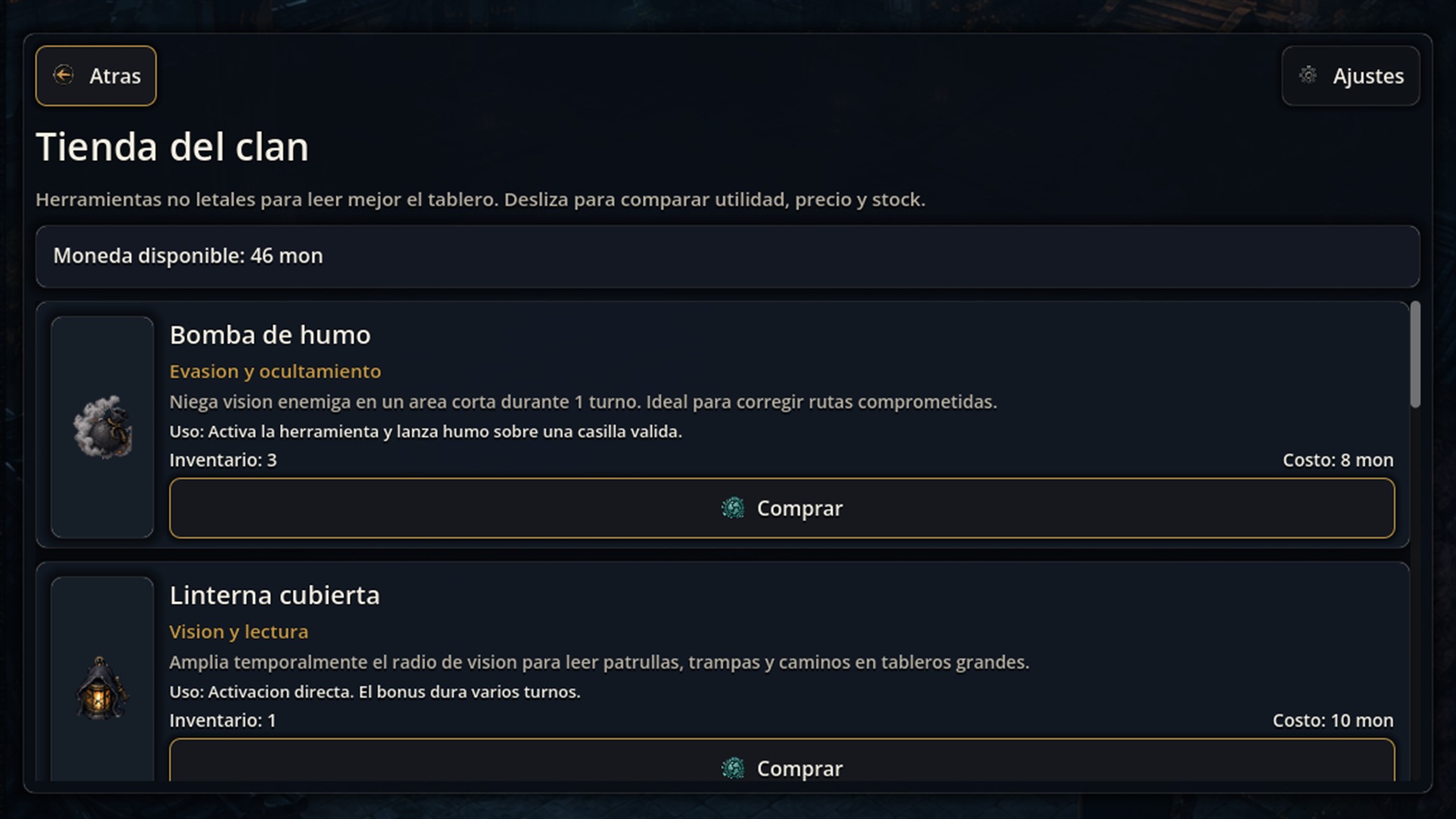 Clan shop interface